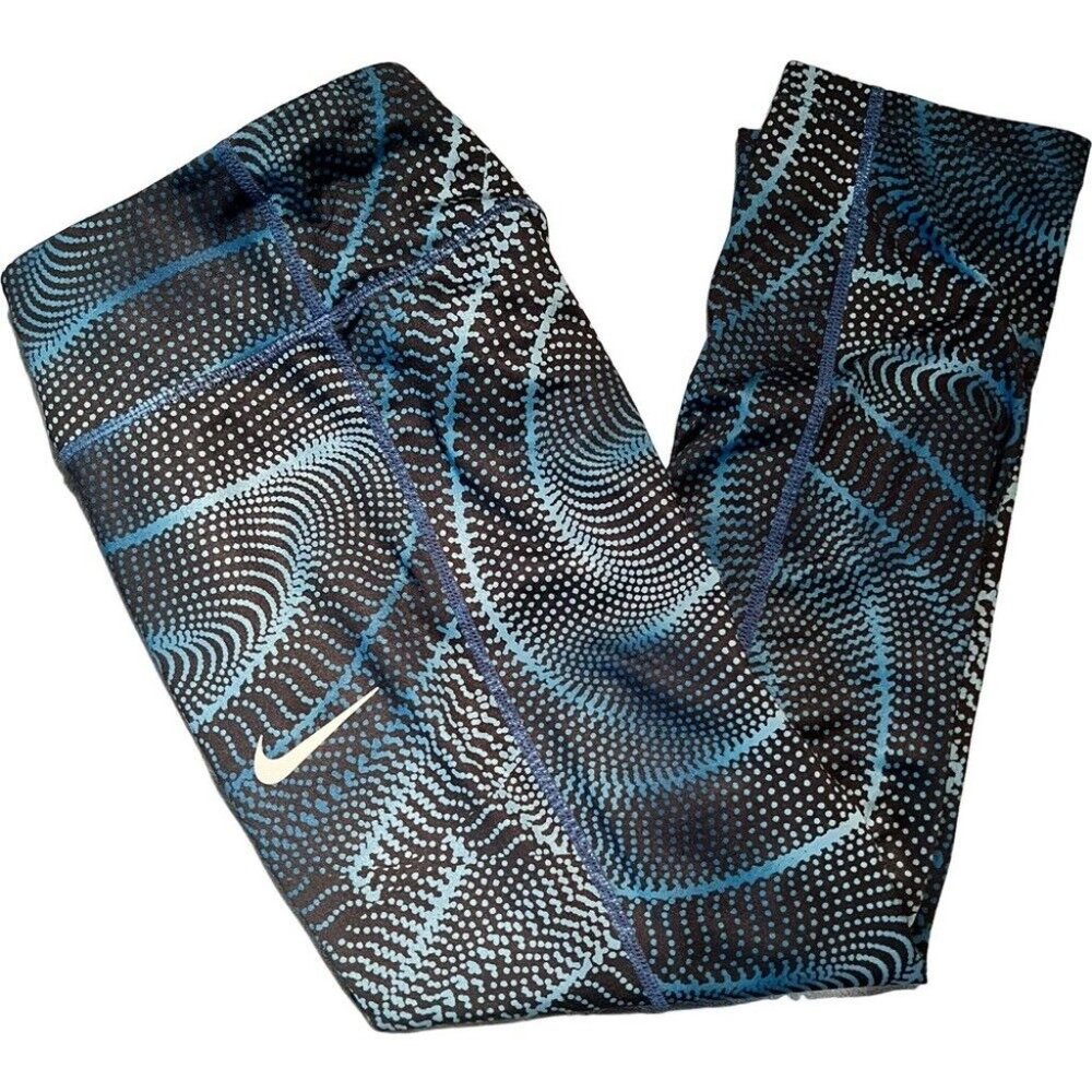 Nike Dri-Fit Blue Dot Swirl Pattern Crop Yoga Running Leggings M